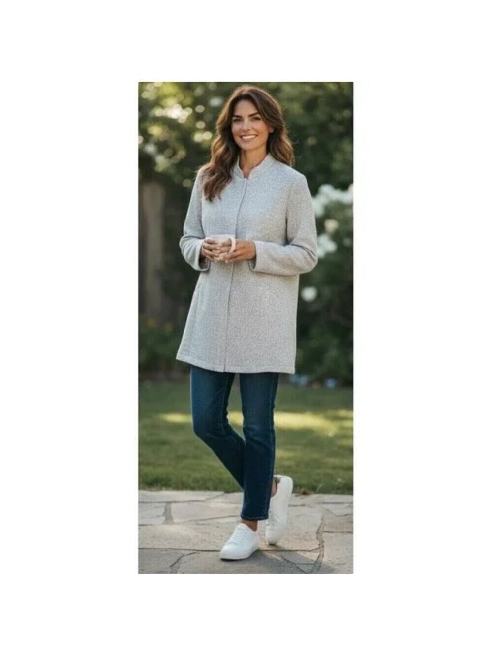 Eileen Fisher Textured Cotton Tencel Jacket Stretch Standup Collar Size S